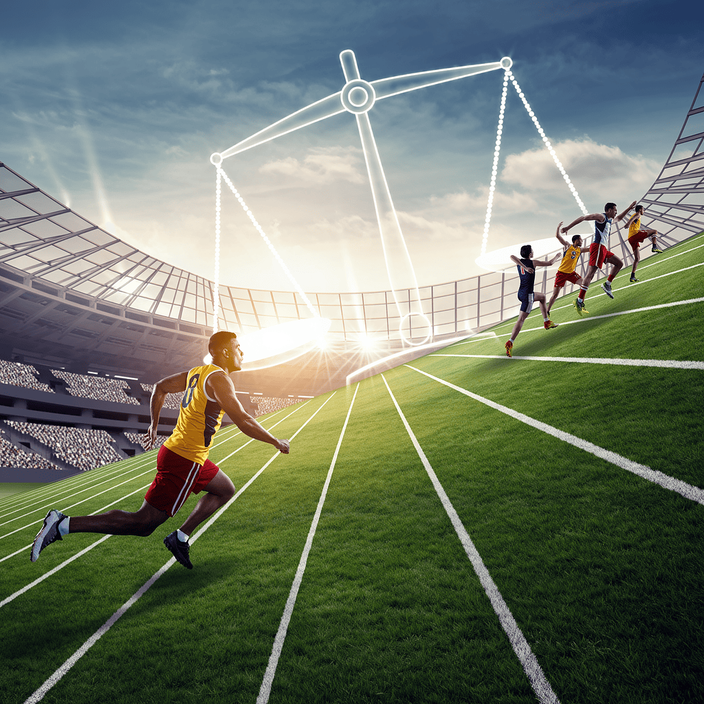 Race track with athletes running towards the finish line, symbolic of sports integrity and fair play in LATAM sports.